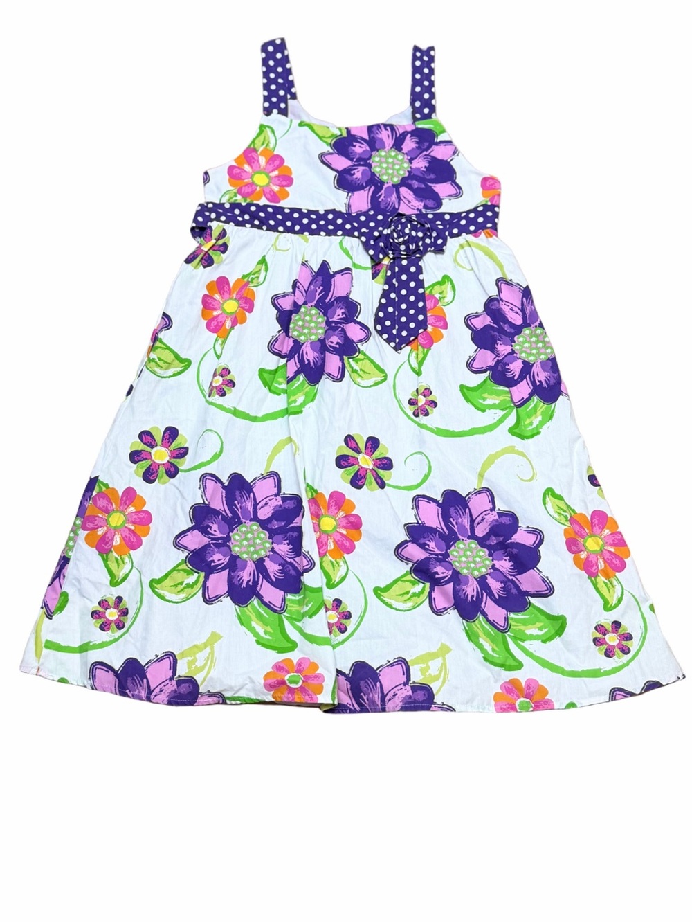 Duchess Girls 16 White Purple Floral Maxi Dress Polka Dot Sash Summer Party